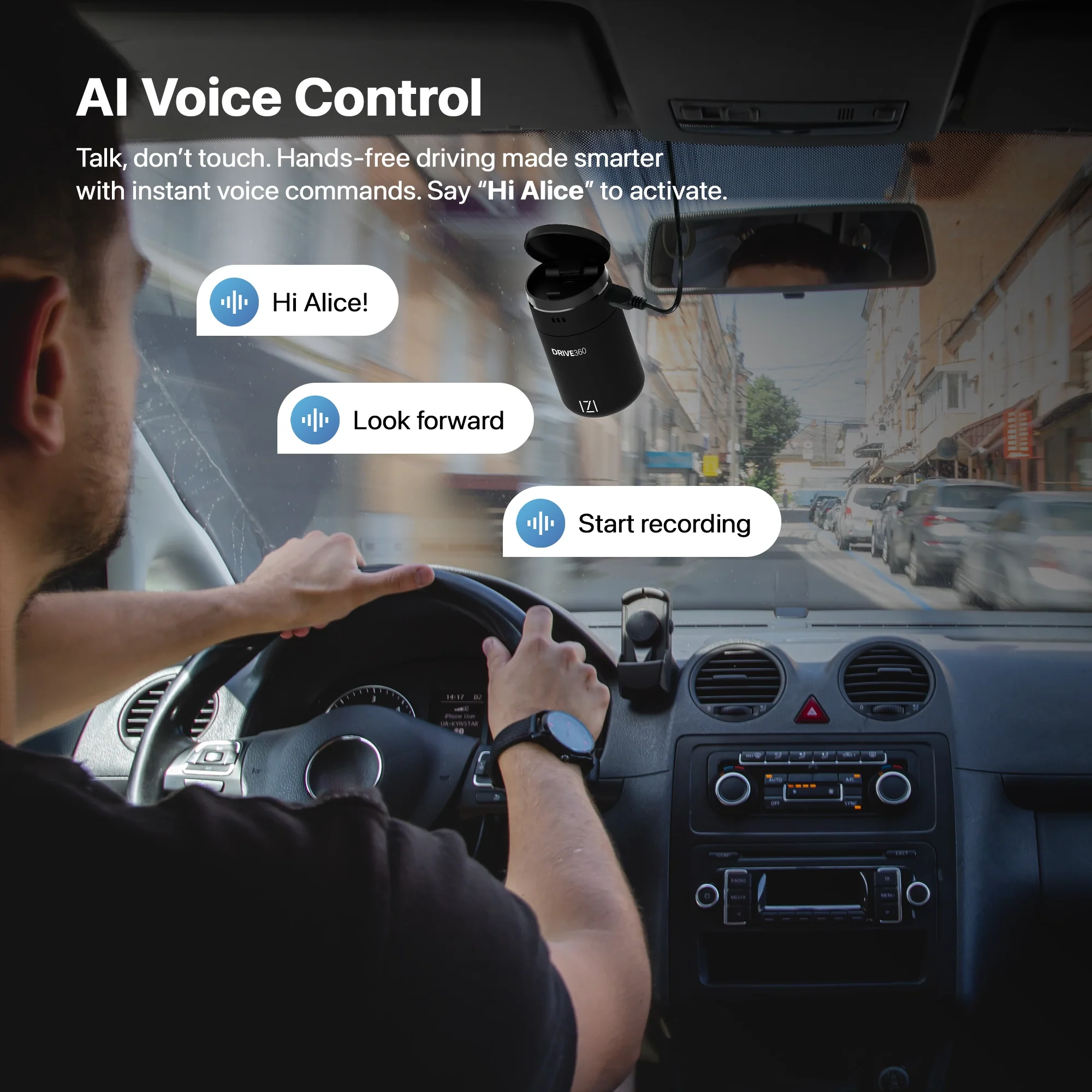 IZI Drive360 Car Dashcam | 360° SpinVision Lens | AI Voice Control | NightSafe HD | 170° Wide Lens | Parking Guard - Image 6