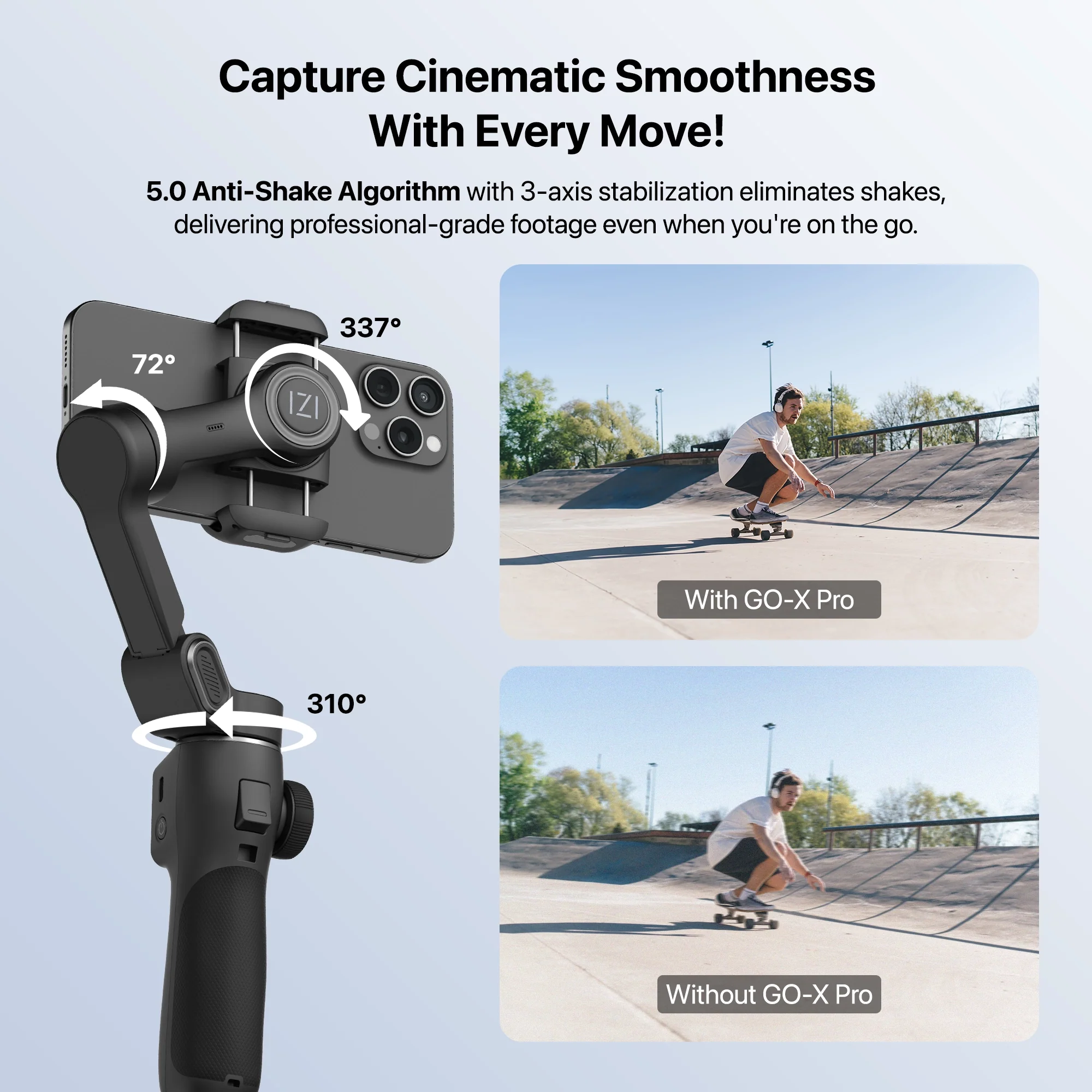 IZI GO-X PRO Foldable 3-Axis Smartphone Gimbal with Extendable Telescopic Rod, Pro Modes, AI Face Tracking & 10H Battery Life - Image 4