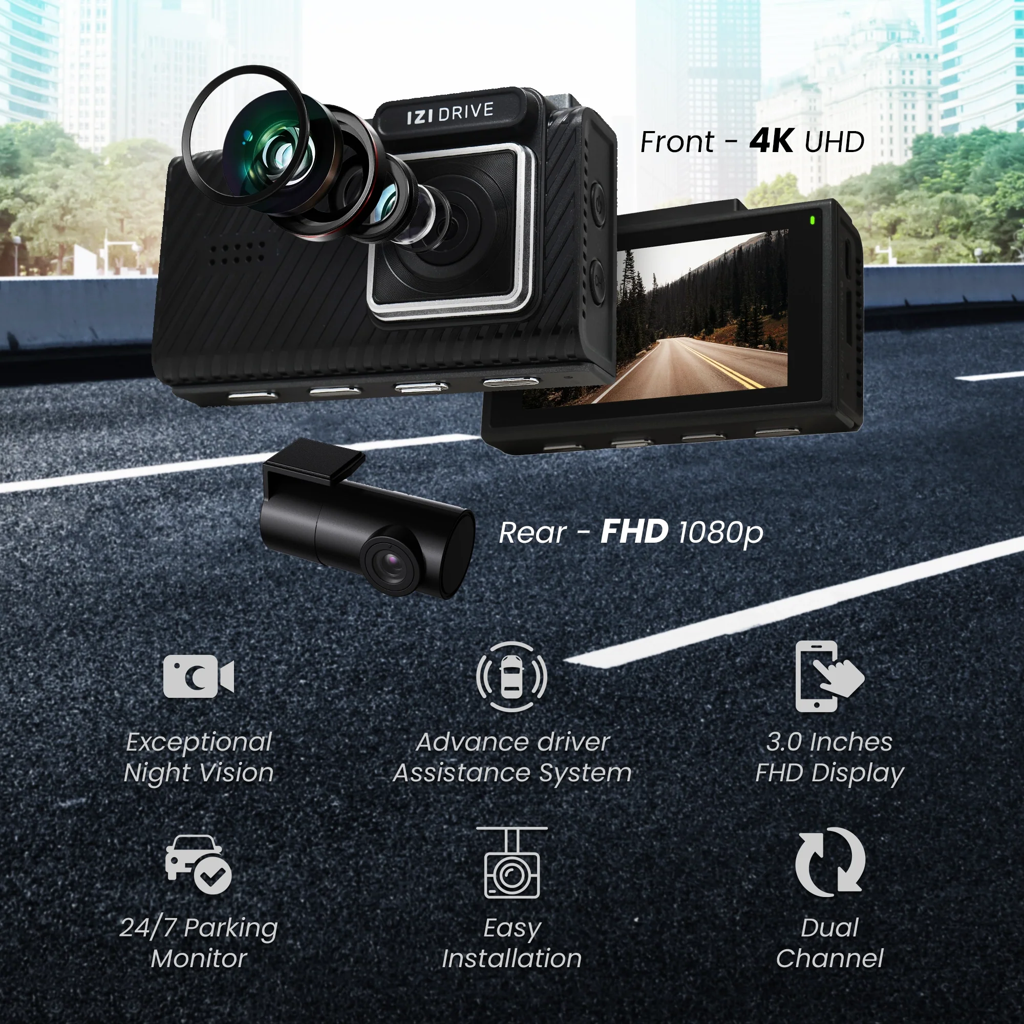 IZI DRIVE Plus 4K Dash Camera - Dual Channel, GPS, Night Vision - Image 5