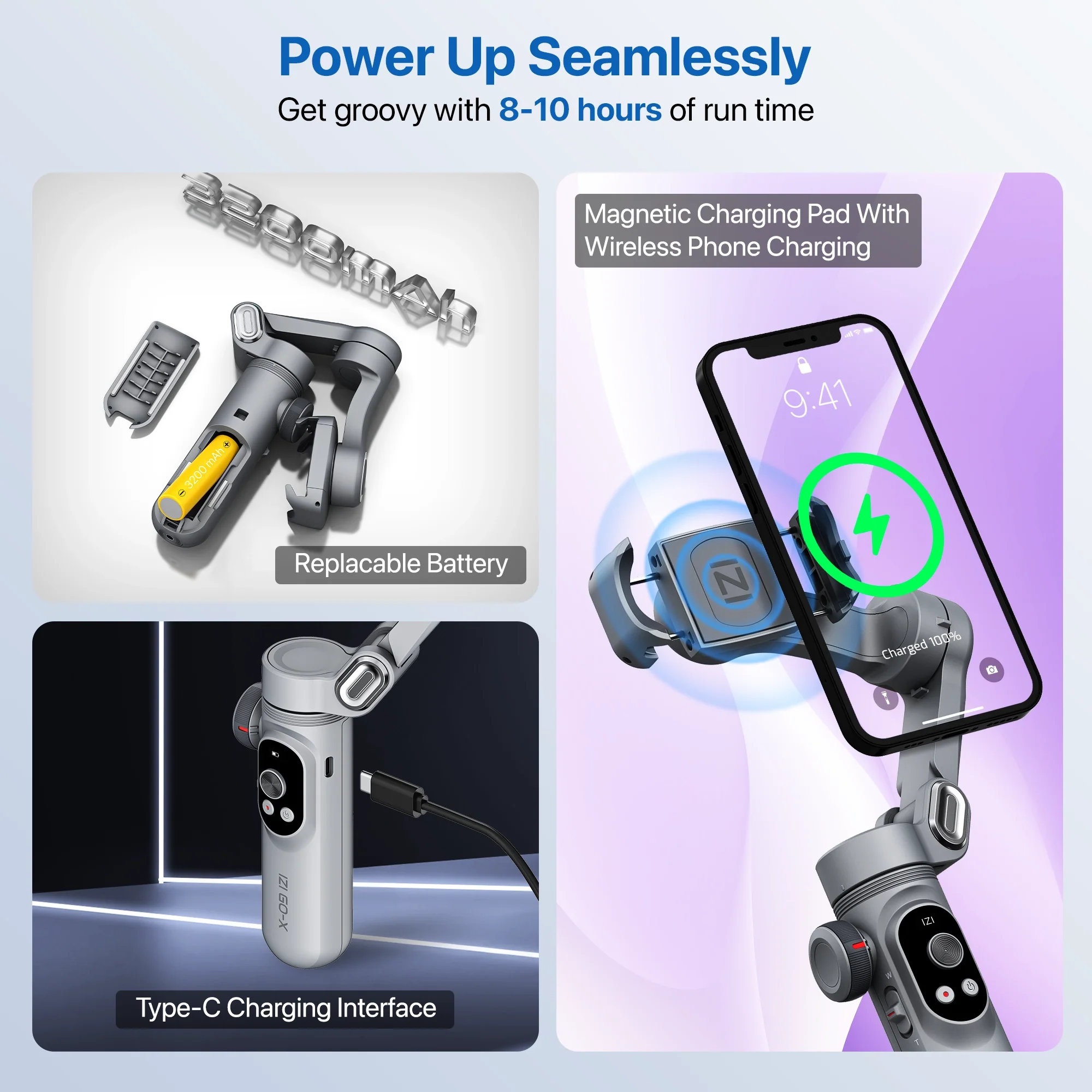 IZI GO-X 3-Axis Smartphone Gimbal with Wireless Charging, Creative Modes, OLED Display, AI Face Tracking & 10H Battery - Image 10