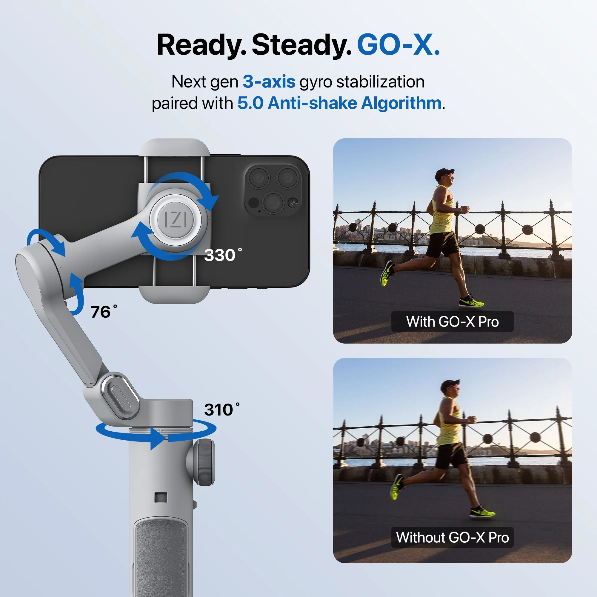 IZI GO-X 3-Axis Smartphone Gimbal with Wireless Charging, Creative Modes, OLED Display, AI Face Tracking & 10H Battery - Image 5