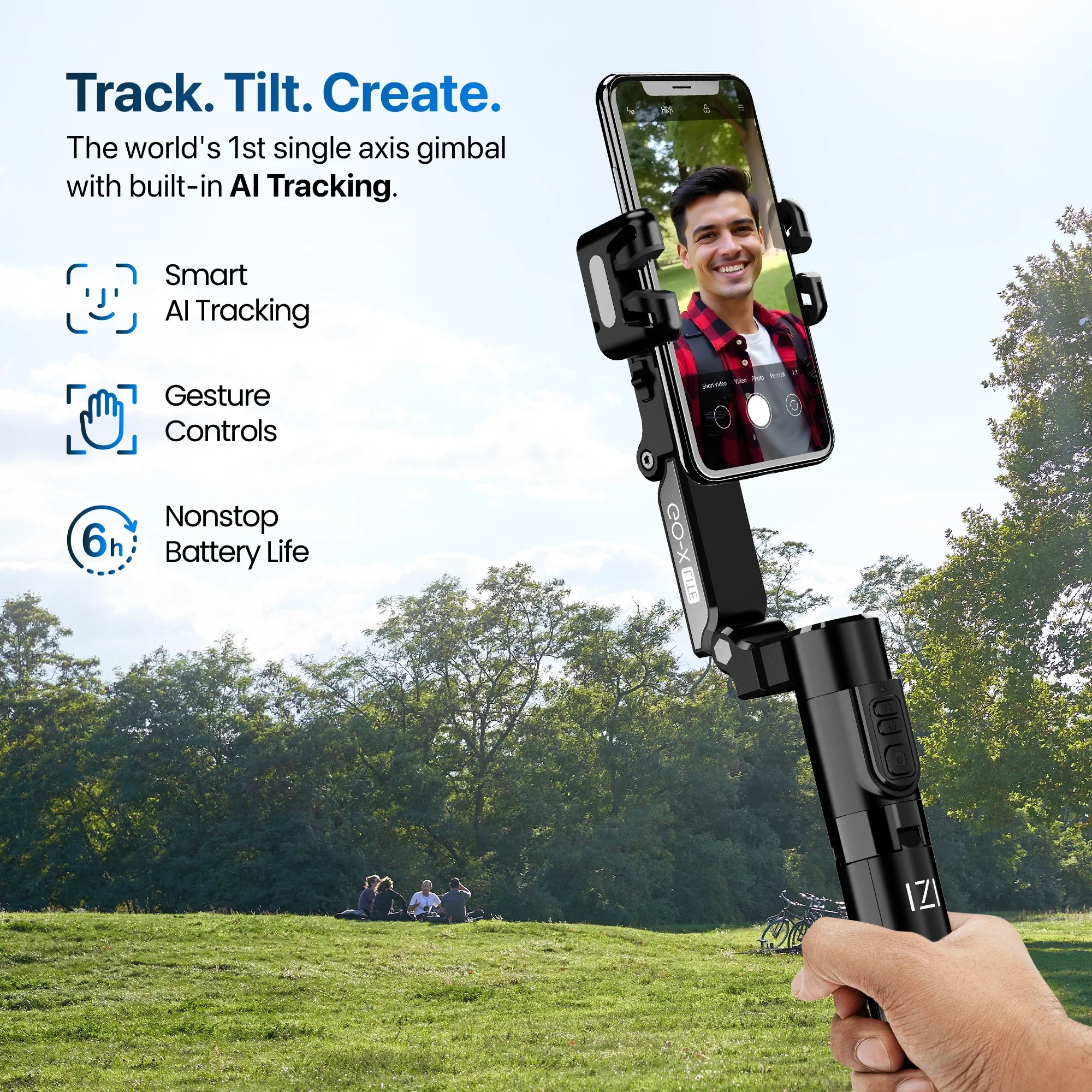 IZI GO X Lite Smartphone Gimbal Stabilizer with Built in Extendable Telescopic Rod | AI Tracking & Remote Control | 6H Battery - Image 3