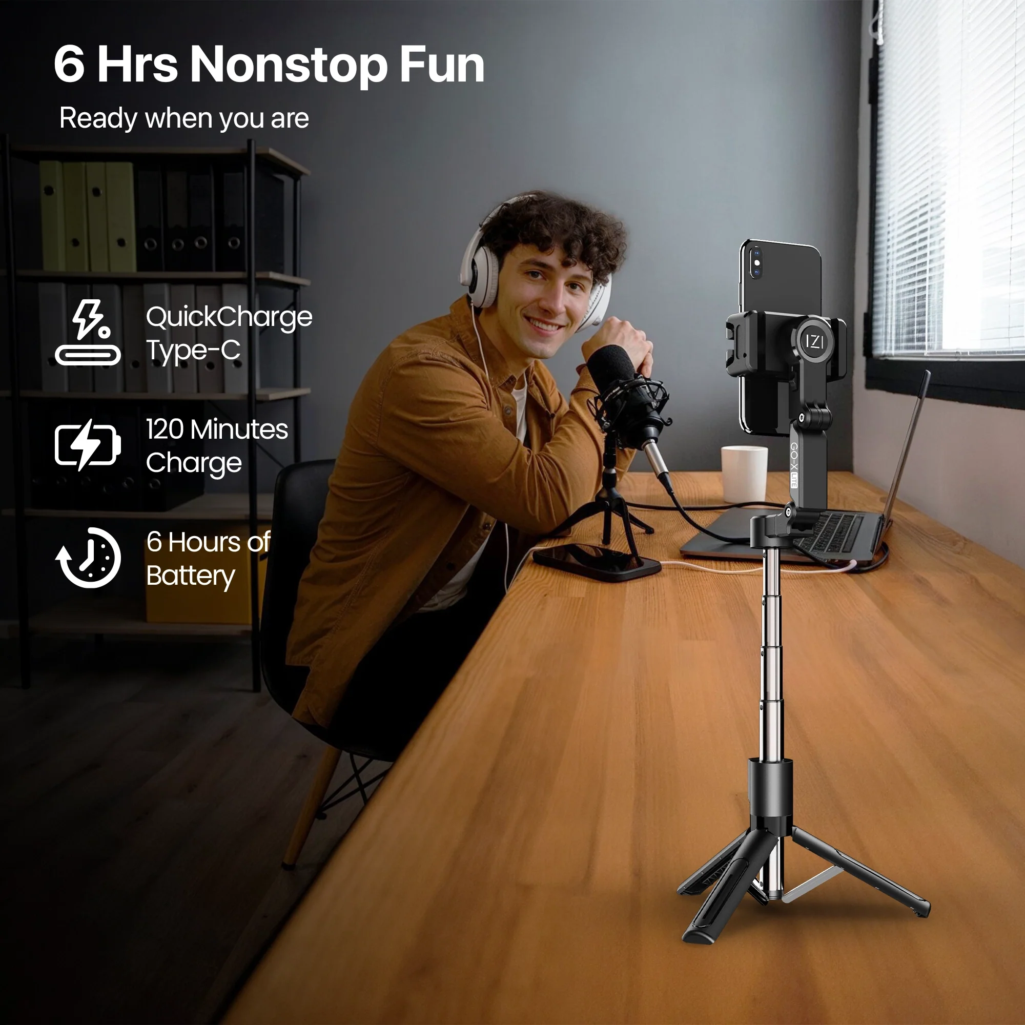 IZI GO X Lite Smartphone Gimbal Stabilizer with Built in Extendable Telescopic Rod | AI Tracking & Remote Control | 6H Battery - Image 7