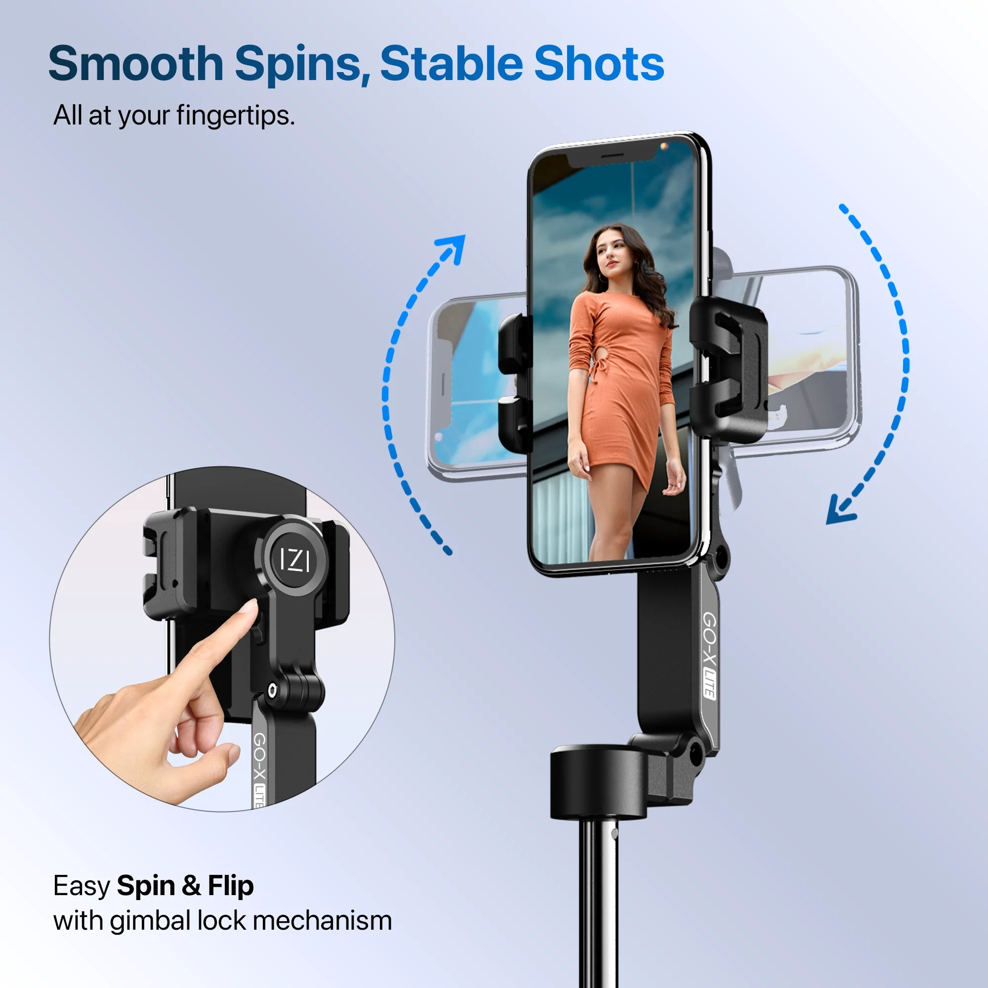 IZI GO X Lite Smartphone Gimbal Stabilizer with Built in Extendable Telescopic Rod | AI Tracking & Remote Control | 6H Battery - Image 8