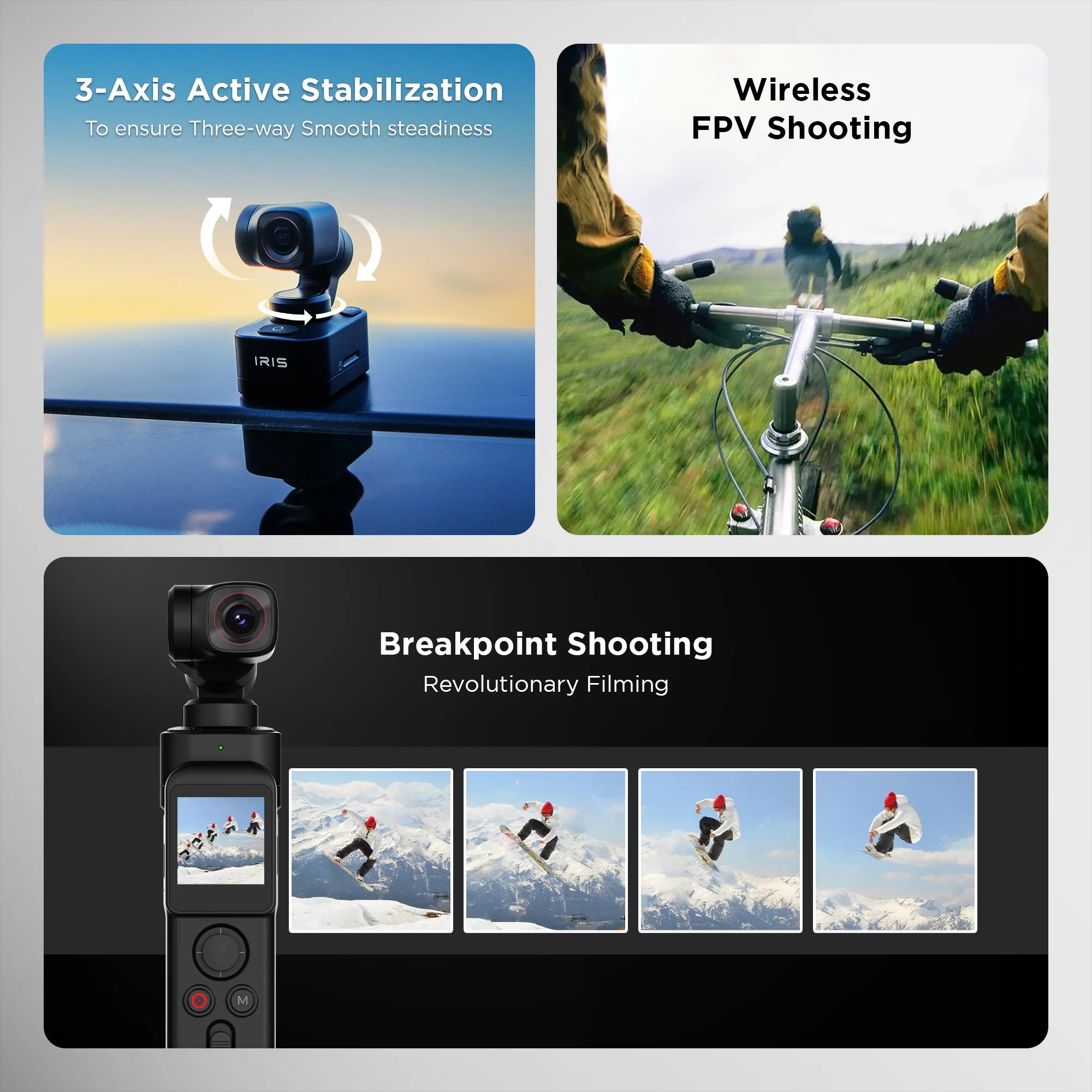 IZI IRIS Pocket Gimbal Camera with 4K 60FPS 1/1.3" CMOS Sensor, Detachable 3-Axis Stabilizer, AI Tracking & 160 Min Battery - Image 10