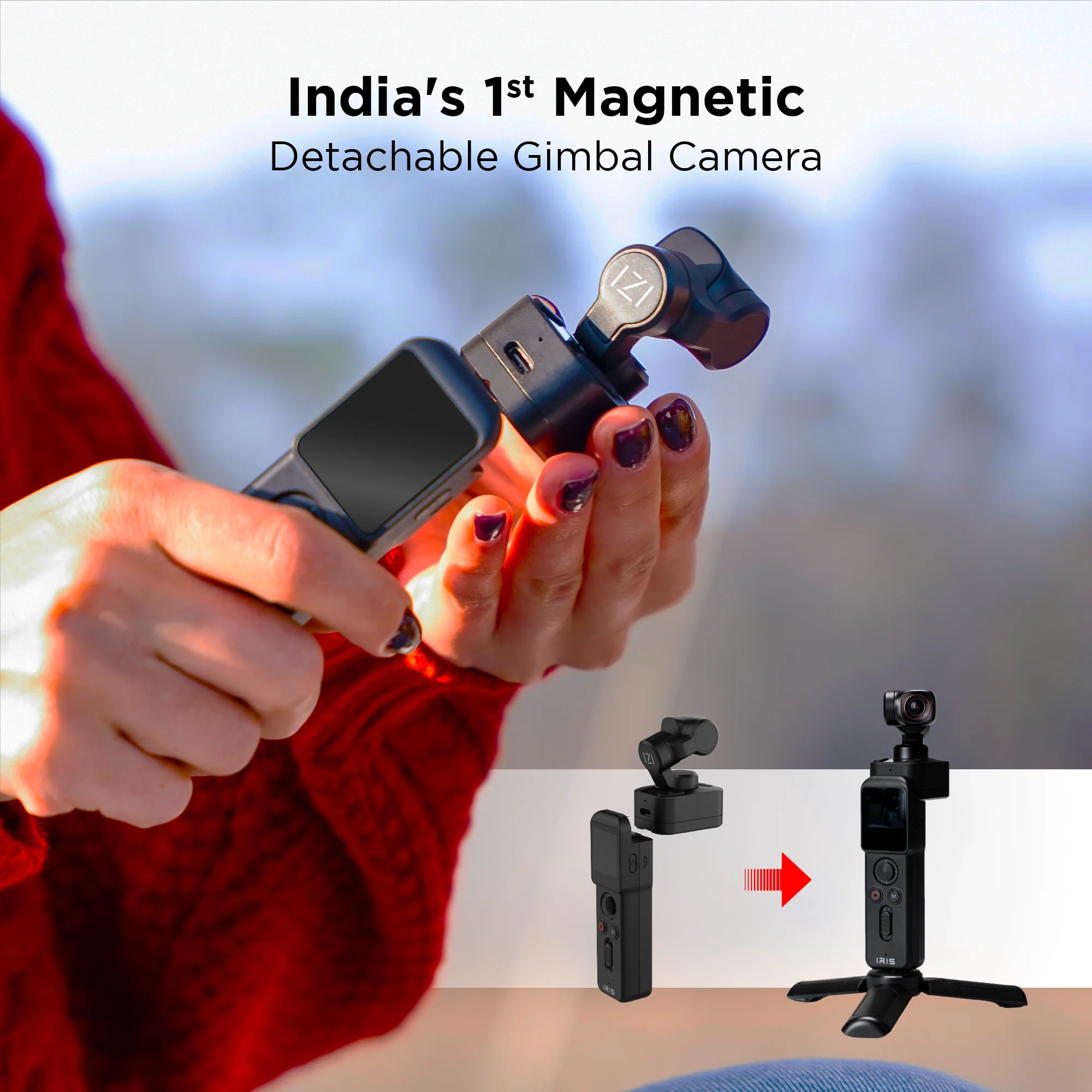 IZI IRIS Pocket Gimbal Camera with 4K 60FPS 1/1.3" CMOS Sensor, Detachable 3-Axis Stabilizer, AI Tracking & 160 Min Battery - Image 3