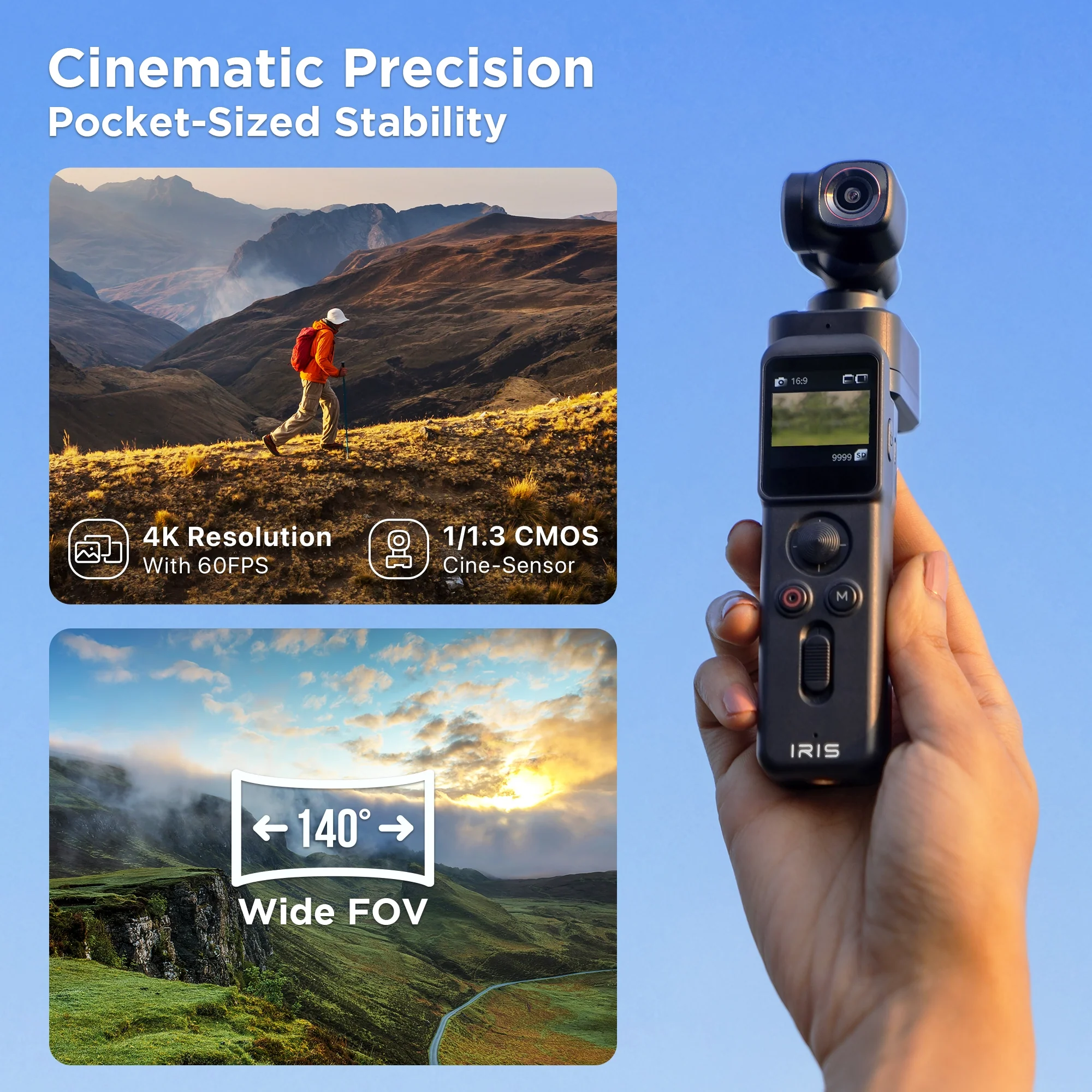 IZI IRIS Pocket Gimbal Camera with 4K 60FPS 1/1.3" CMOS Sensor, Detachable 3-Axis Stabilizer, AI Tracking & 160 Min Battery - Image 4