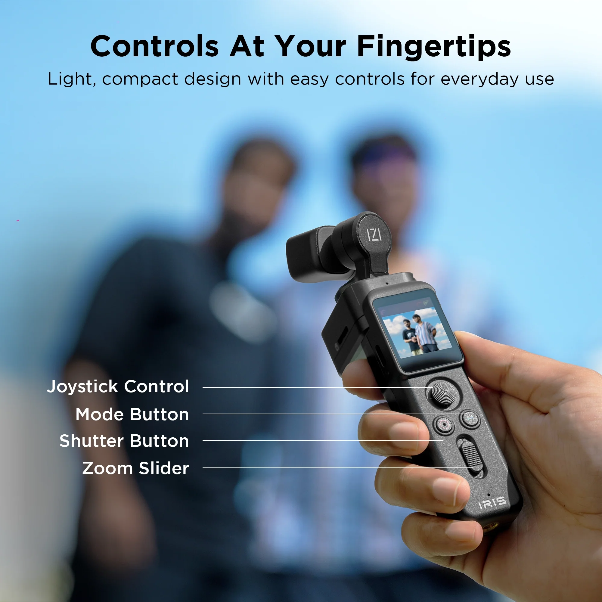 IZI IRIS Pocket Gimbal Camera with 4K 60FPS 1/1.3" CMOS Sensor, Detachable 3-Axis Stabilizer, AI Tracking & 160 Min Battery - Image 9