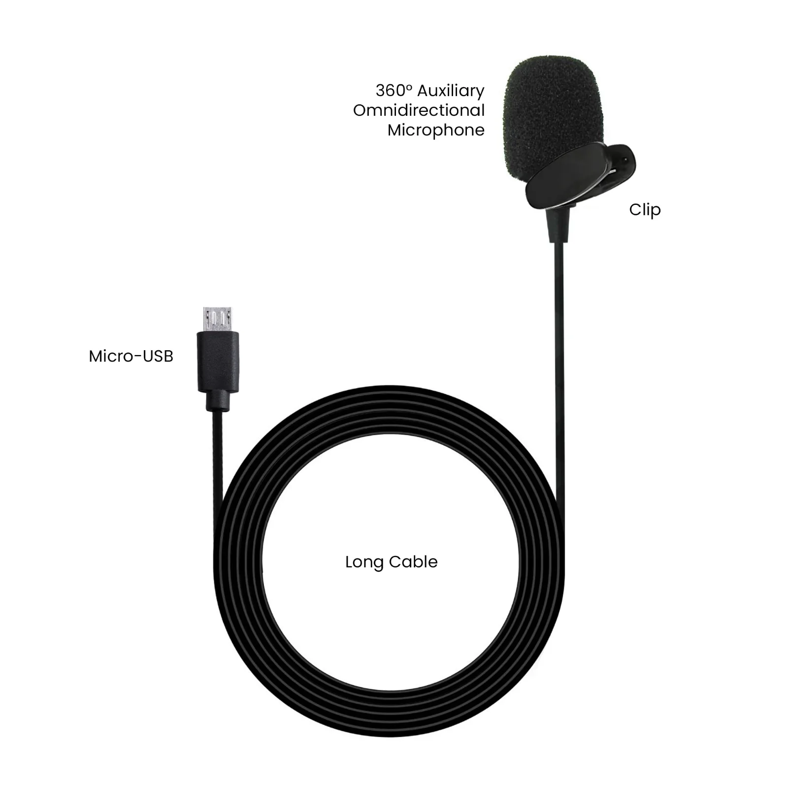 IZI Micro USB External Microphone HQ TrueAUDIO Exclusively – IZI ONE 5K Action Camera, Passive Noise Reduction, Convenient Clip, 1.5-Meter Cable - Image 5