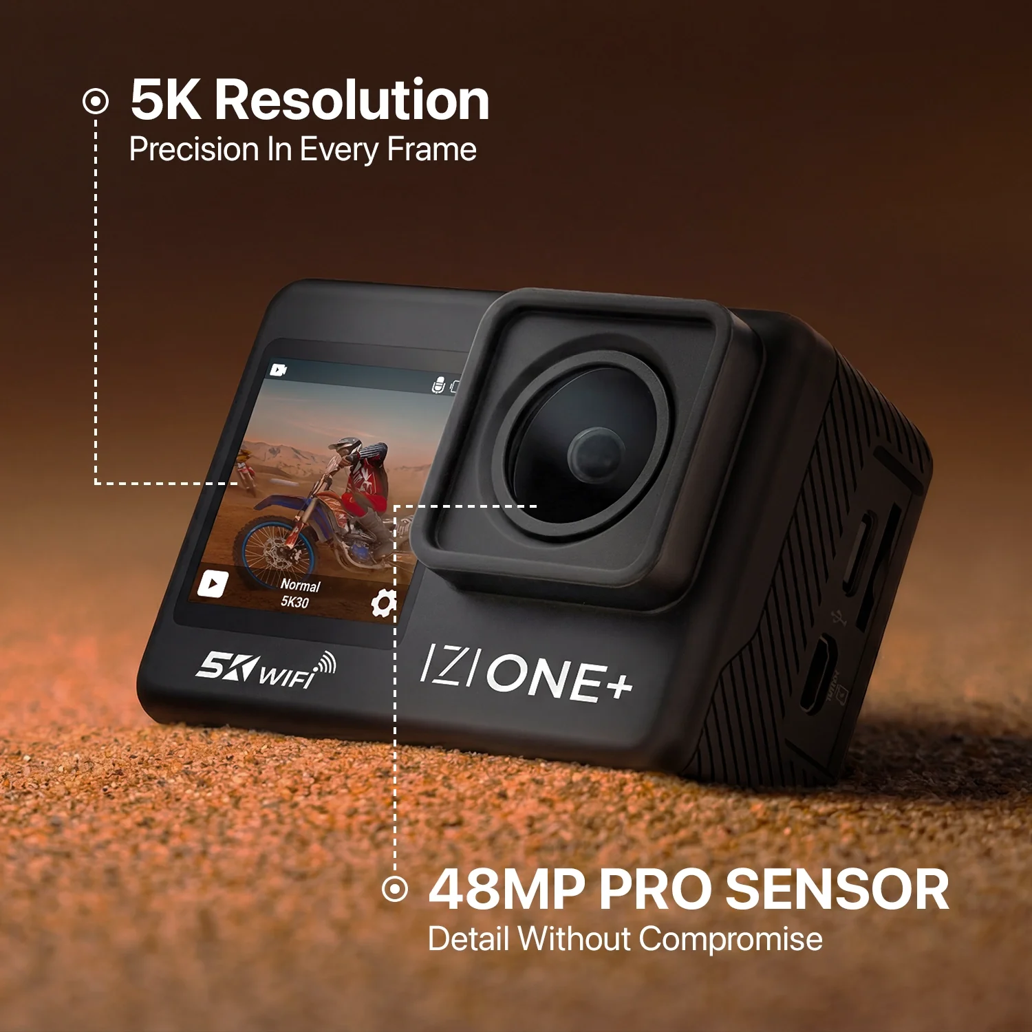IZI ONE Plus 5K UHD Action Camera With Accesories Kit, 48 MP, 6-Axis Stabilization, 110ft Waterproof, 2x Batteries, Fast Charging - Image 3