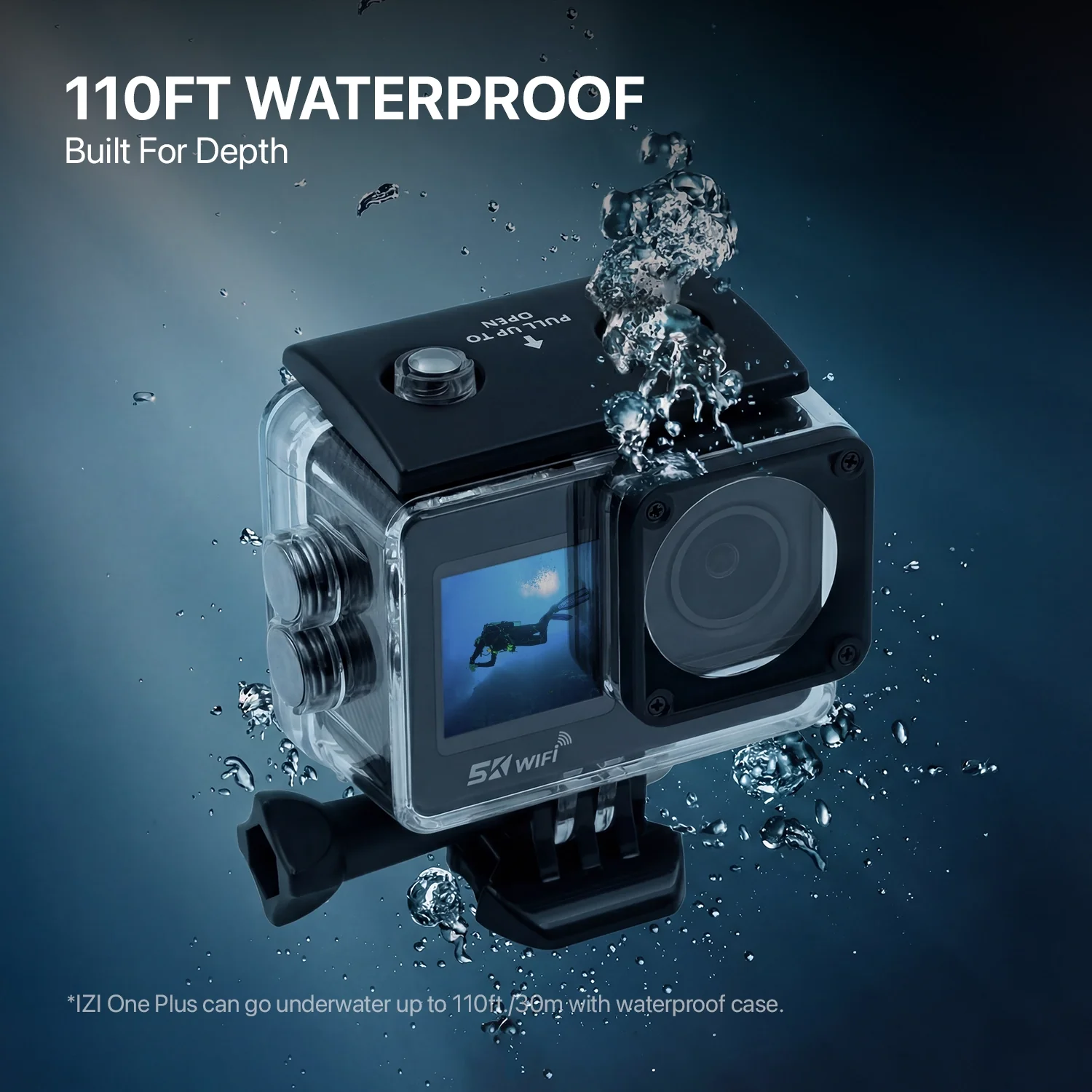 IZI ONE Plus 5K UHD Action Camera With Accesories Kit, 48 MP, 6-Axis Stabilization, 110ft Waterproof, 2x Batteries, Fast Charging - Image 4