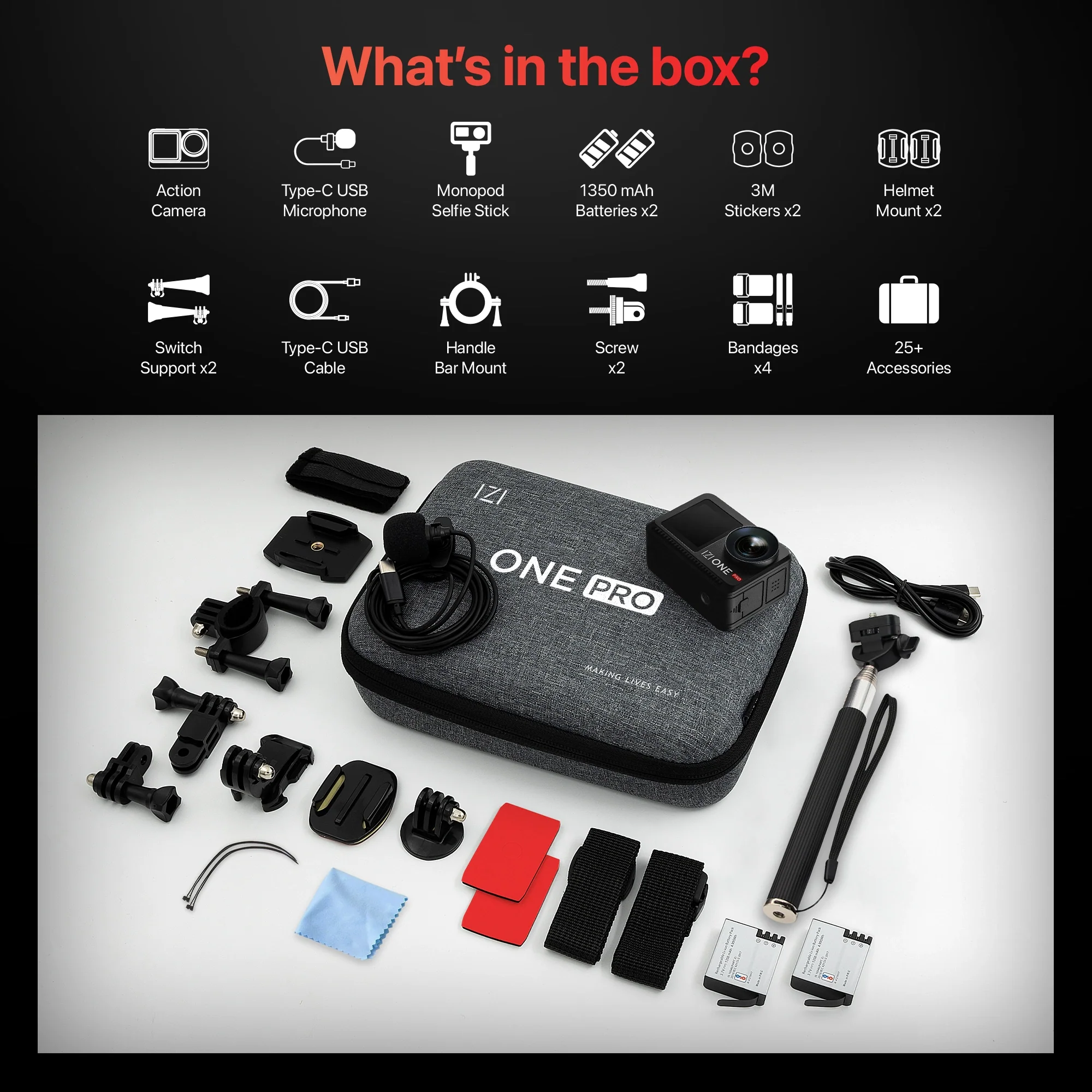 IZI One Pro 5.7K Action Camera with Sony STARVIS Sensor, 6-Axis Stabilization, 20M Waterproof, Dual Screens, 240 Min Battery - Image 11