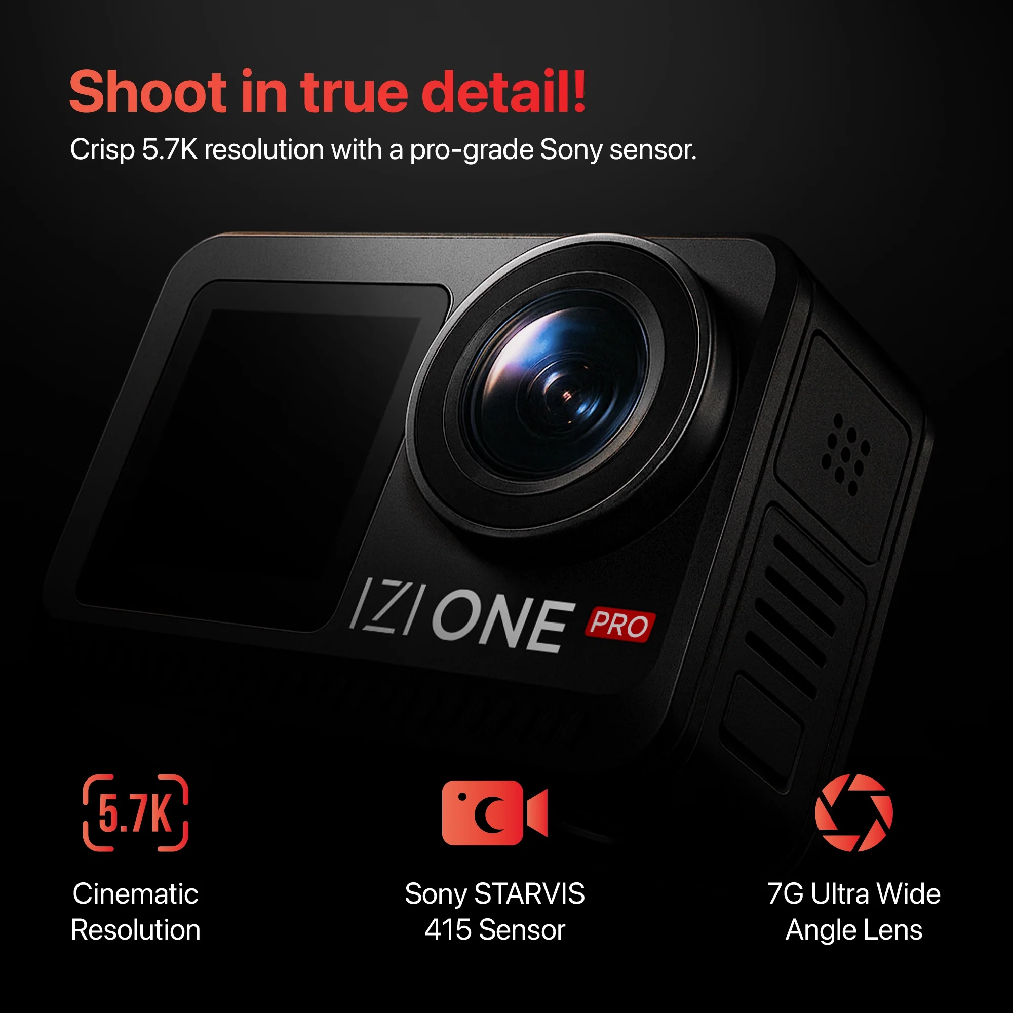 IZI One Pro 5.7K Action Camera with Sony STARVIS Sensor, 6-Axis Stabilization, 20M Waterproof, Dual Screens, 240 Min Battery - Image 4
