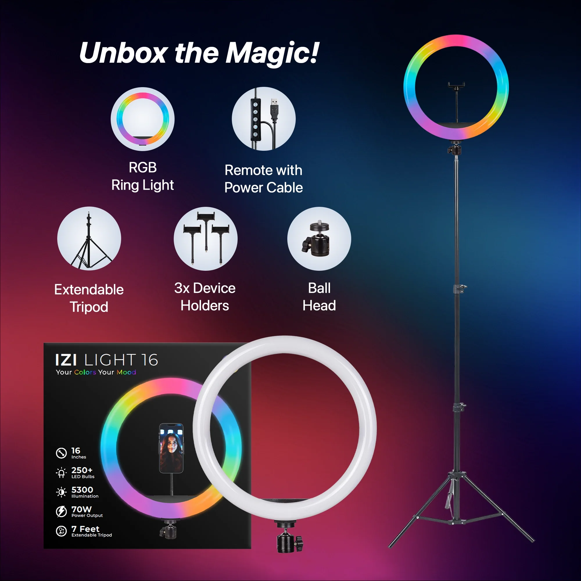 IZI RGB Ring Light 16 Inch with Tripod - 28+ Modes & 15 RGB Colors - Image 10