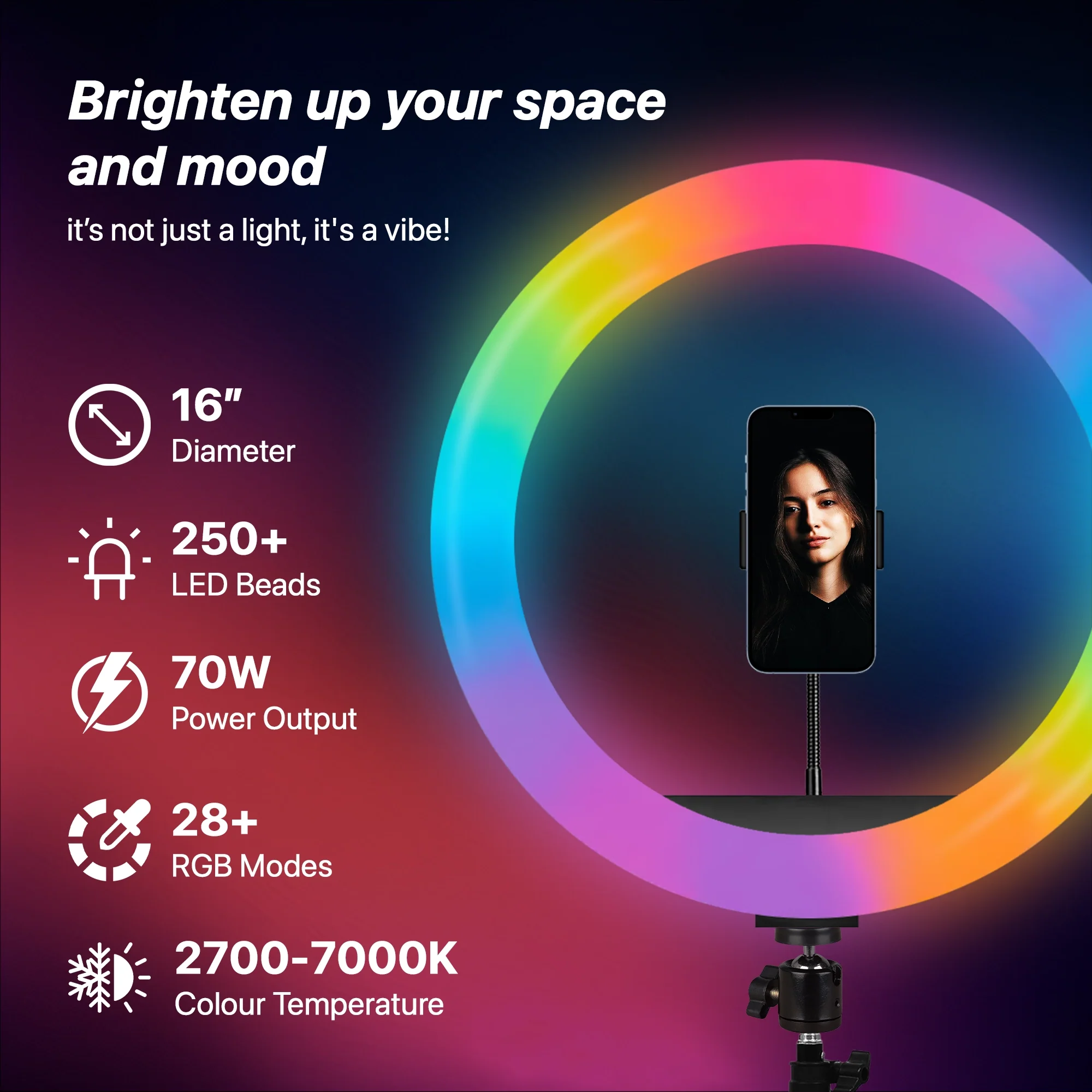 IZI RGB Ring Light 16 Inch with Tripod - 28+ Modes & 15 RGB Colors - Image 4