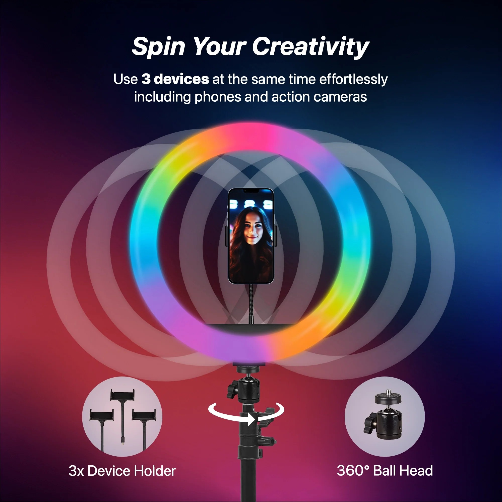 IZI RGB Ring Light 16 Inch with Tripod - 28+ Modes & 15 RGB Colors - Image 6
