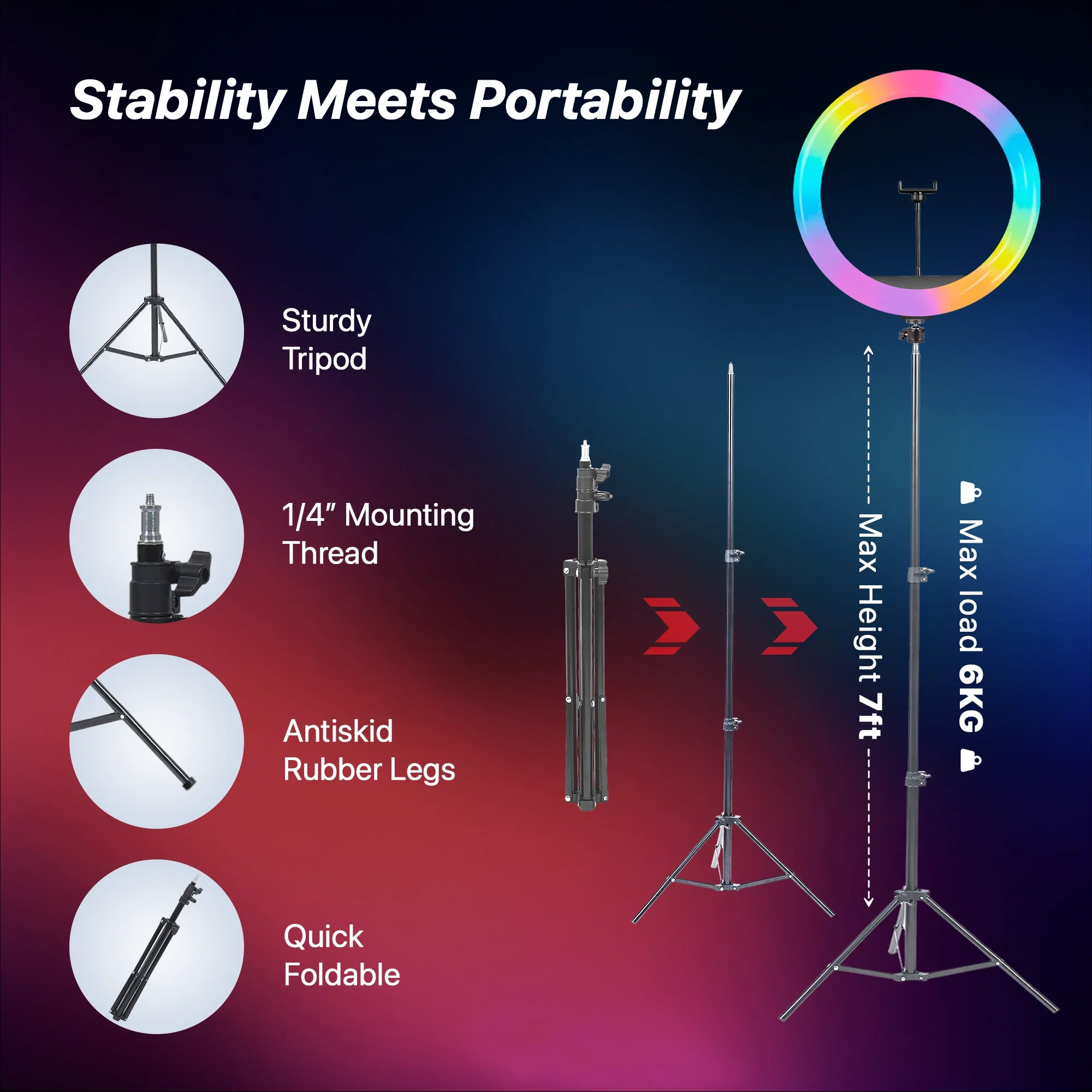 IZI RGB Ring Light 16 Inch with Tripod - 28+ Modes & 15 RGB Colors - Image 7