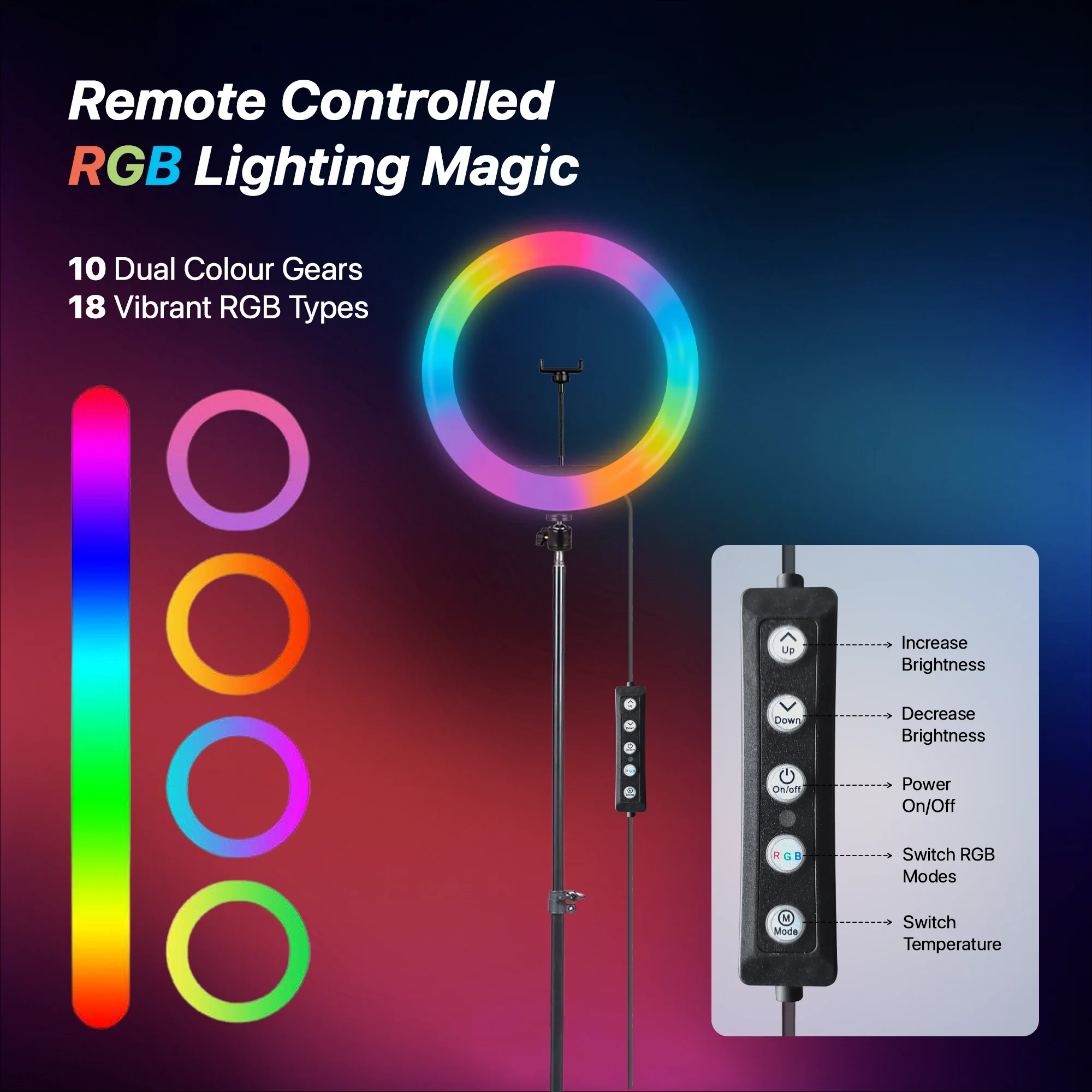 IZI RGB Ring Light 16 Inch with Tripod - 28+ Modes & 15 RGB Colors - Image 8