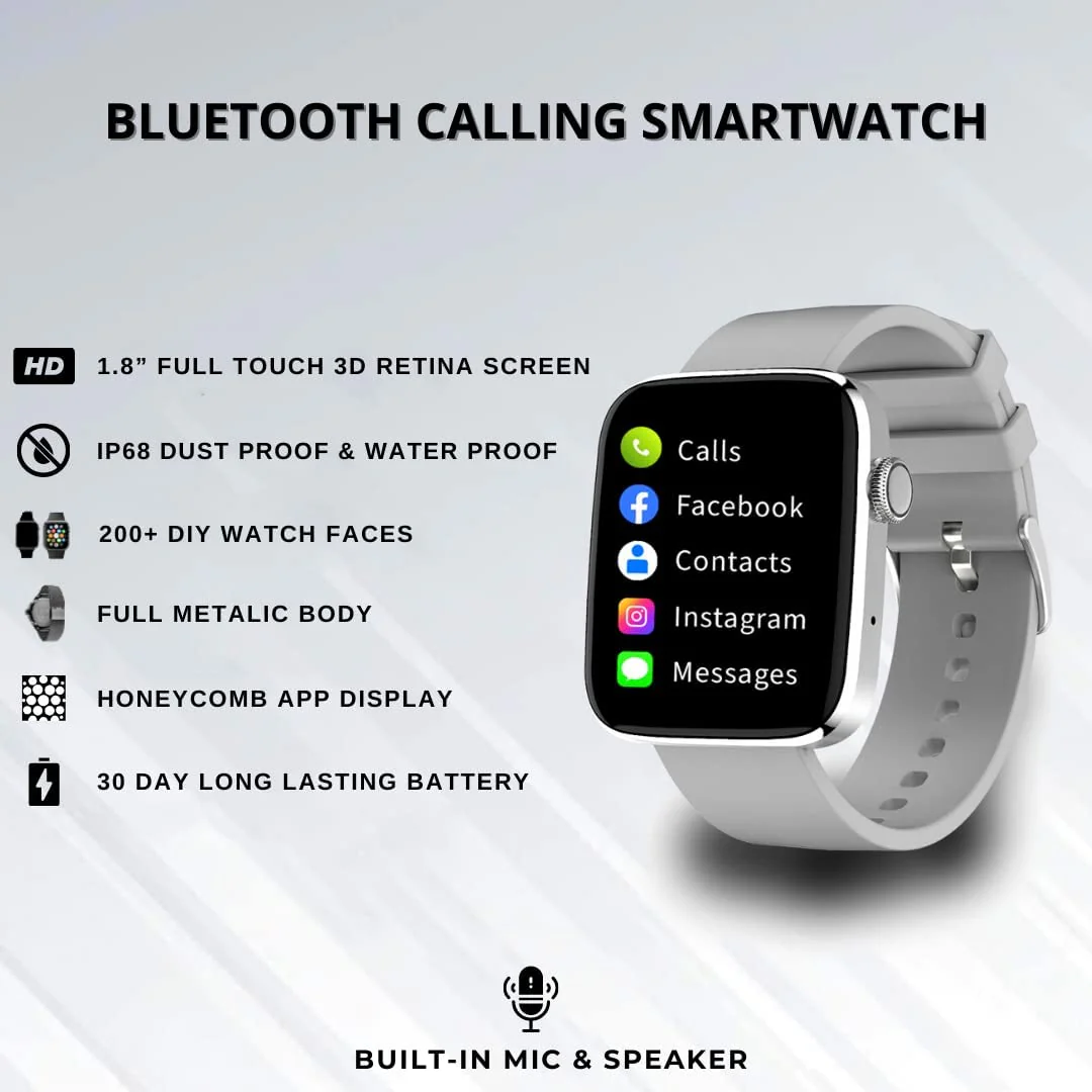 IZI Smart Calling Fitness Smartwatch | Ultra 3D Full Touch HD | Health Suite and Sports Tracking Mode | AI Voice Assistant | 200+ Watch Faces (Square + Grey Silicone) - Image 3