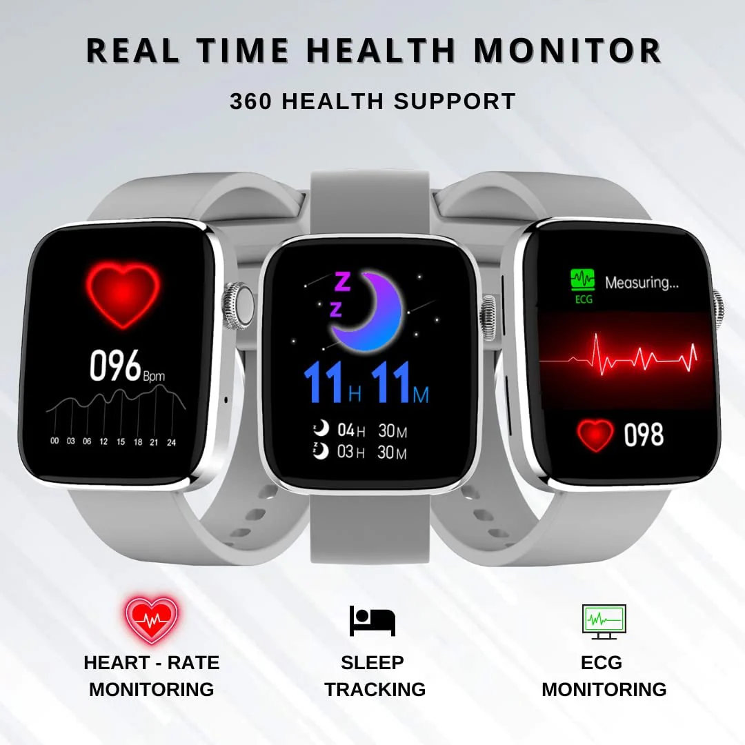 IZI Smart Calling Fitness Smartwatch | Ultra 3D Full Touch HD | Health Suite and Sports Tracking Mode | AI Voice Assistant | 200+ Watch Faces (Square + Grey Silicone) - Image 4