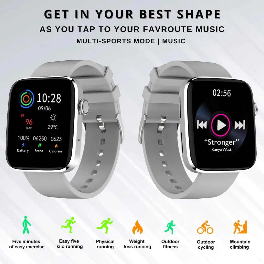 IZI Smart Calling Fitness Smartwatch | Ultra 3D Full Touch HD | Health Suite and Sports Tracking Mode | AI Voice Assistant | 200+ Watch Faces (Square + Grey Silicone) - Image 5