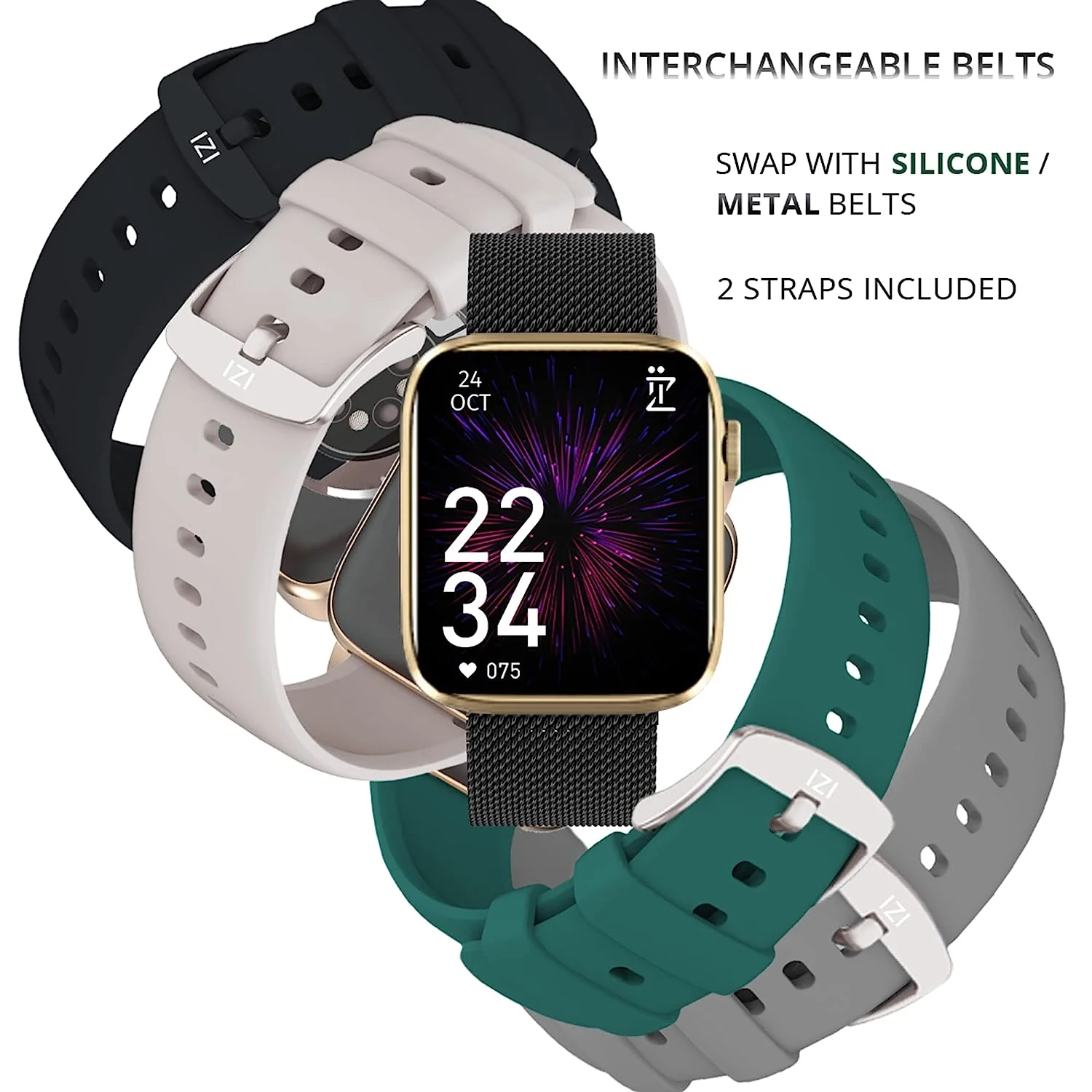 IZI Smart Pro with a 1.92" Retina Display, Bluetooth Calling, Always-On Display, AI Voice Assistant, Activity Tracker,ECG,SpO2,BP Monitoring, 5-Day Battery Life, and 2 Premium Interchangeable Straps. - Image 5