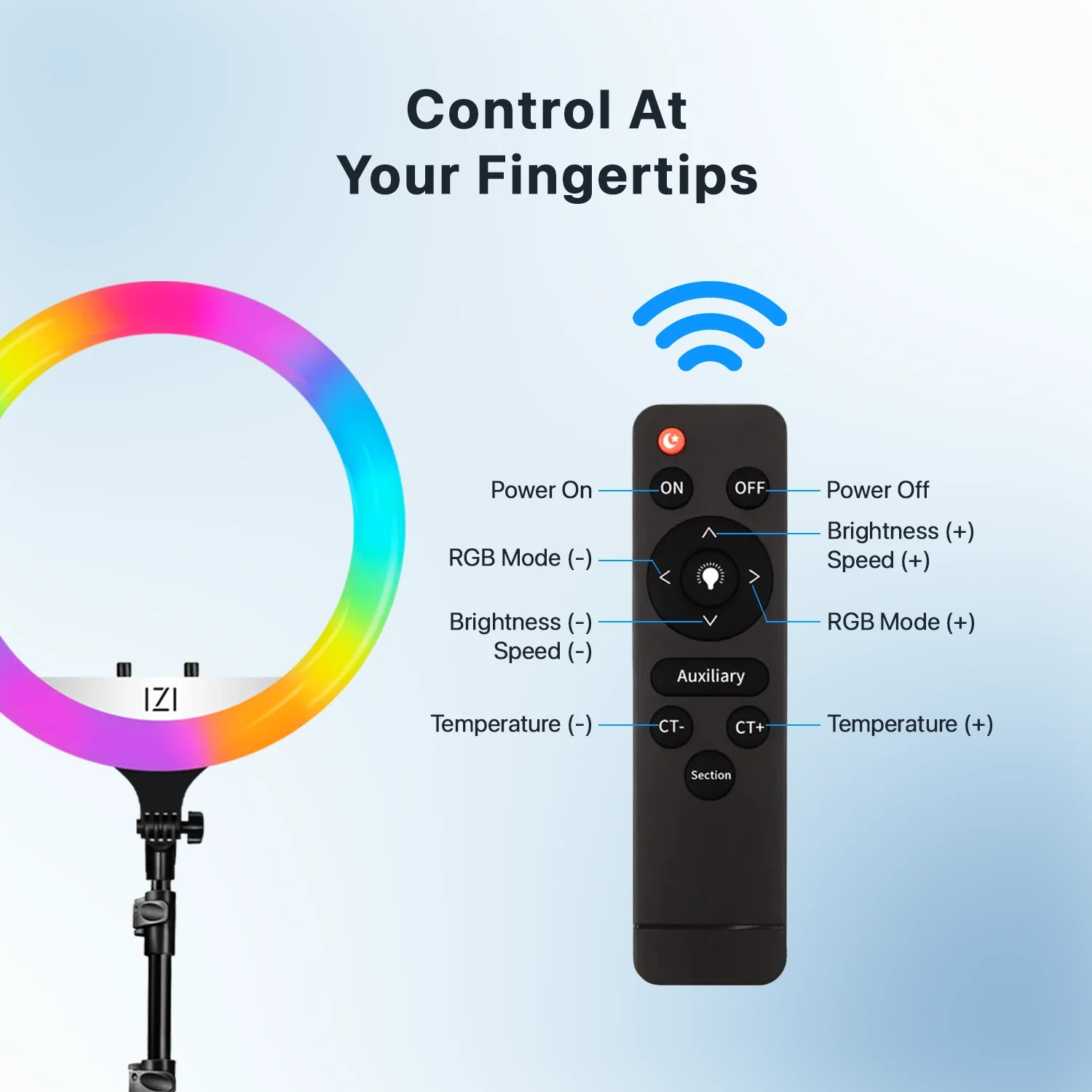 IZI RGB LED 18 Inch Ring Light, 28+ Multicolor Modes with Anti skid base for YouTube, Photo Video Shoots, Live Streaming, Makeup, iPhone/Android Phone & Camera Compatible, Without Tripod - Image 6